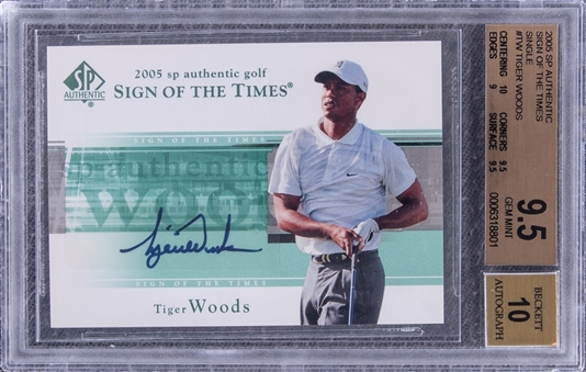 2005 SP Authentic "Sign of the Times" Single #TW Tiger Woods Signed Card - BGS GEM MT 9.5/BGS 10